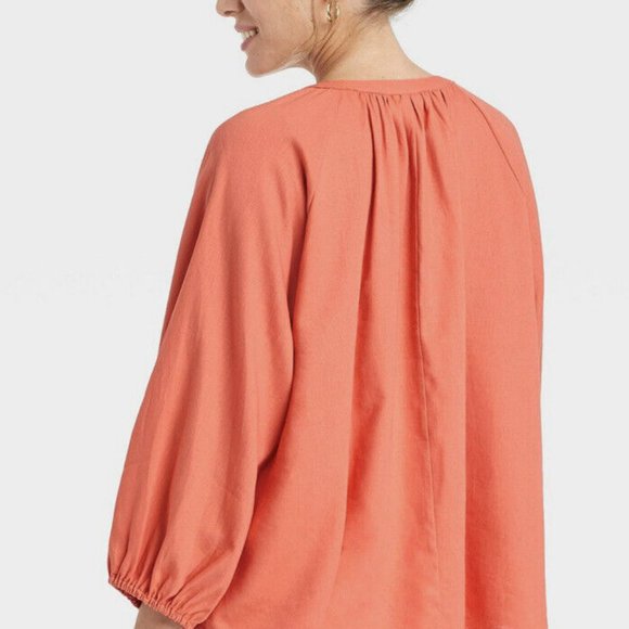 Women's Raglan Long Sleeve Tie-Front Top A NEW DAY Orange NWT - Picture 2 of 2